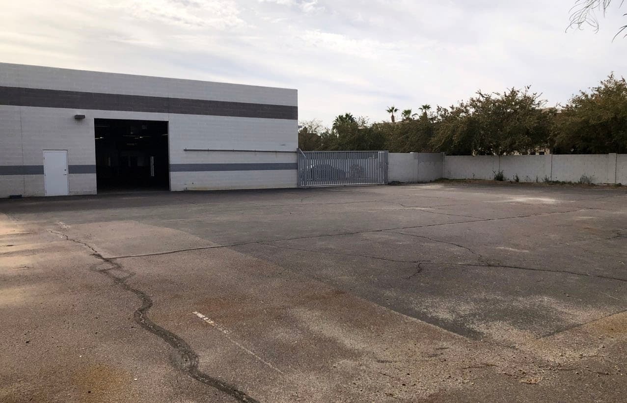 Aerial view of industrial property at 1456 W Scott Ave in Gilbert, Arizona showing warehouse building, access points, and surrounding site area.