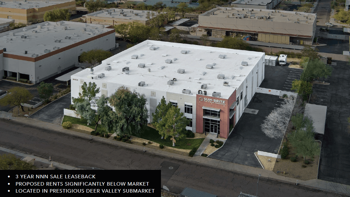 Aerial view of industrial property at 1654 W Knudsen Dr in Phoenix, Arizona showing warehouse building, access points, and surrounding site area.
