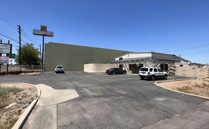 Aerial view of industrial property at 2210 W Buckeye Rd in Phoenix, Arizona showing warehouse building, access points, and surrounding site area.