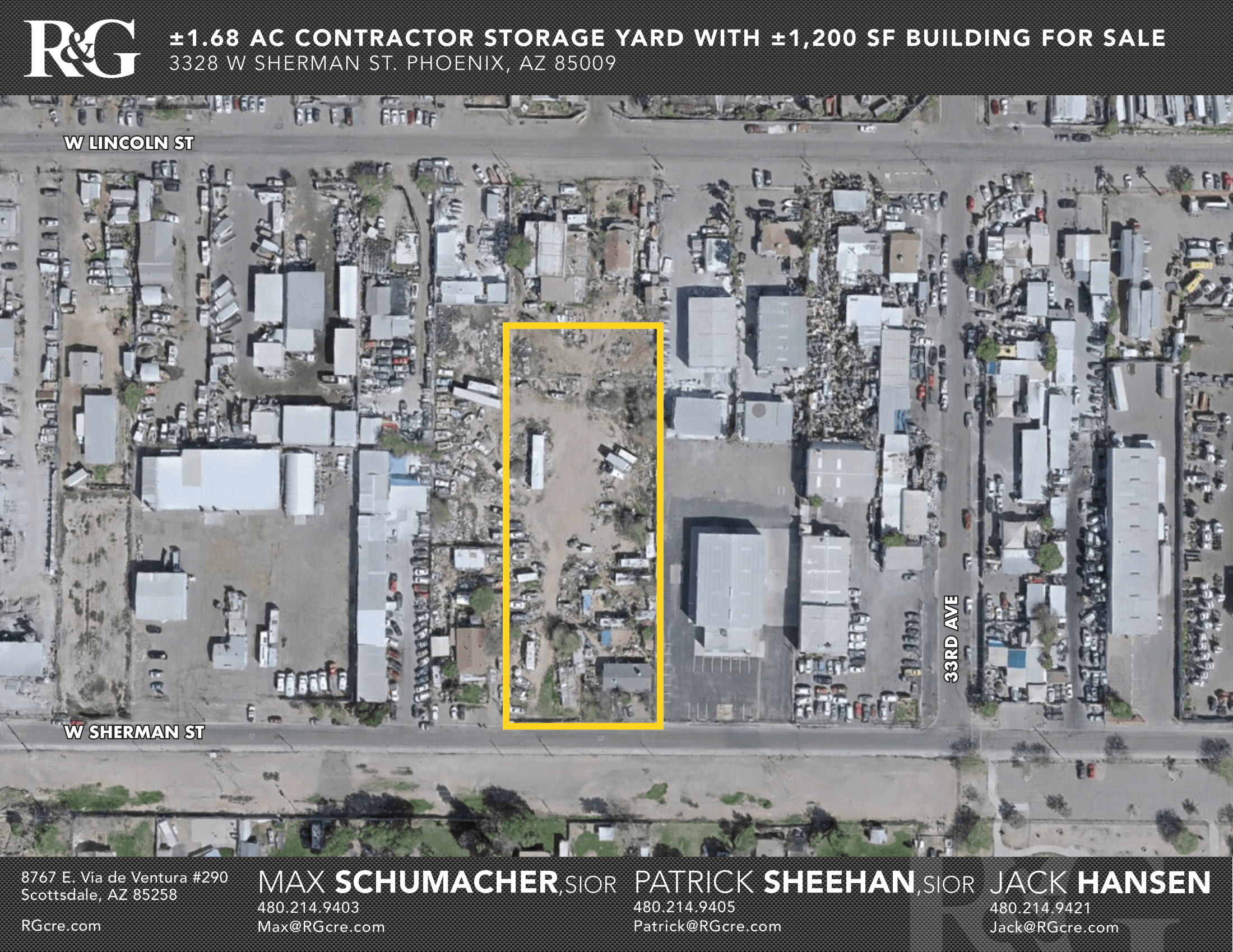 Aerial view of industrial property at 2344 W Sherman St in Phoenix, Arizona showing warehouse building, access points, and surrounding site area.
