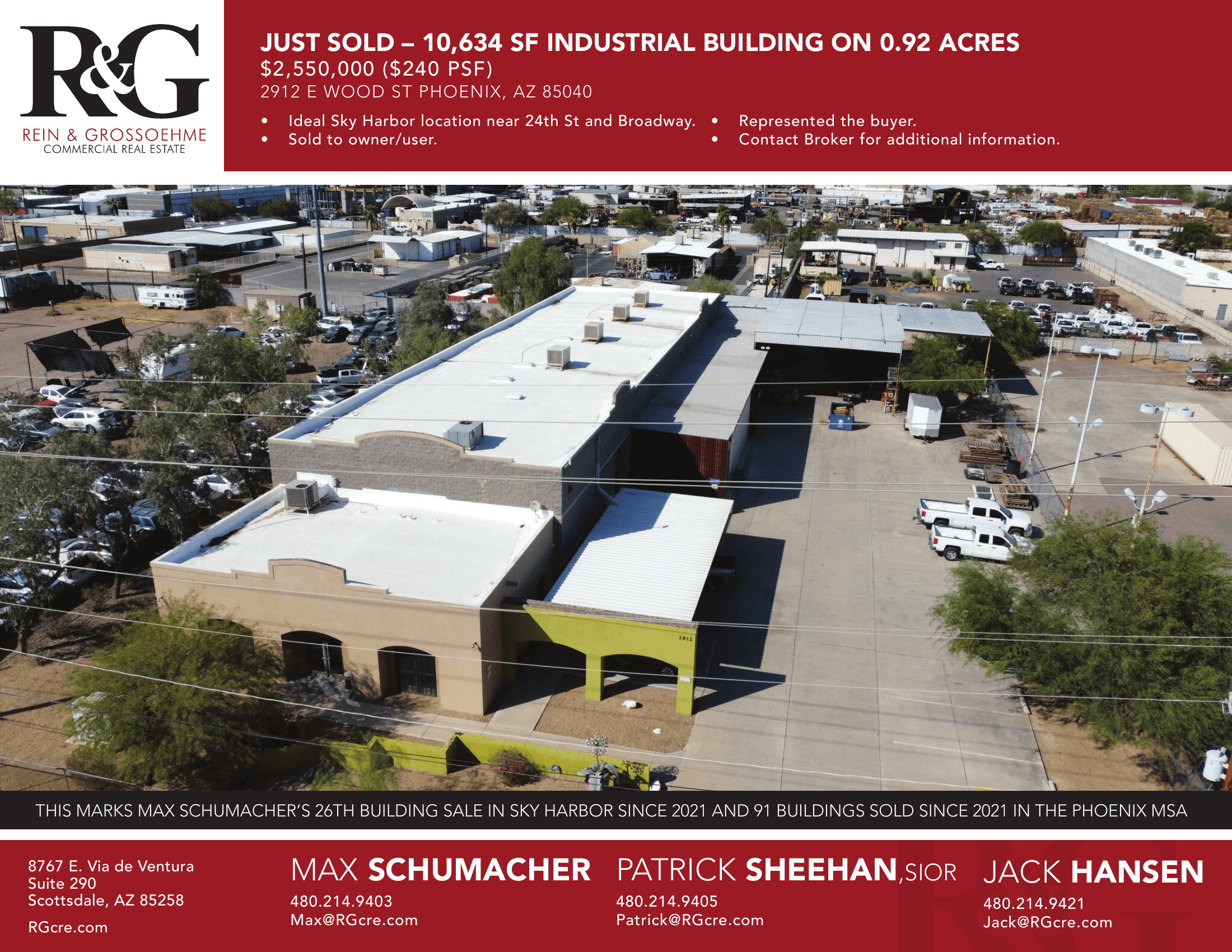 Aerial view of industrial property at 2912 E Wood St in Phoenix, Arizona showing warehouse building, access points, and surrounding site area.