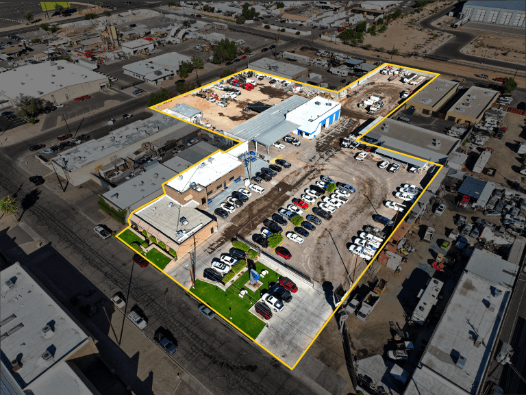 Aerial view of industrial property at 5340 W Luke Ave in Glendale, Arizona showing warehouse building, access points, and surrounding site area.