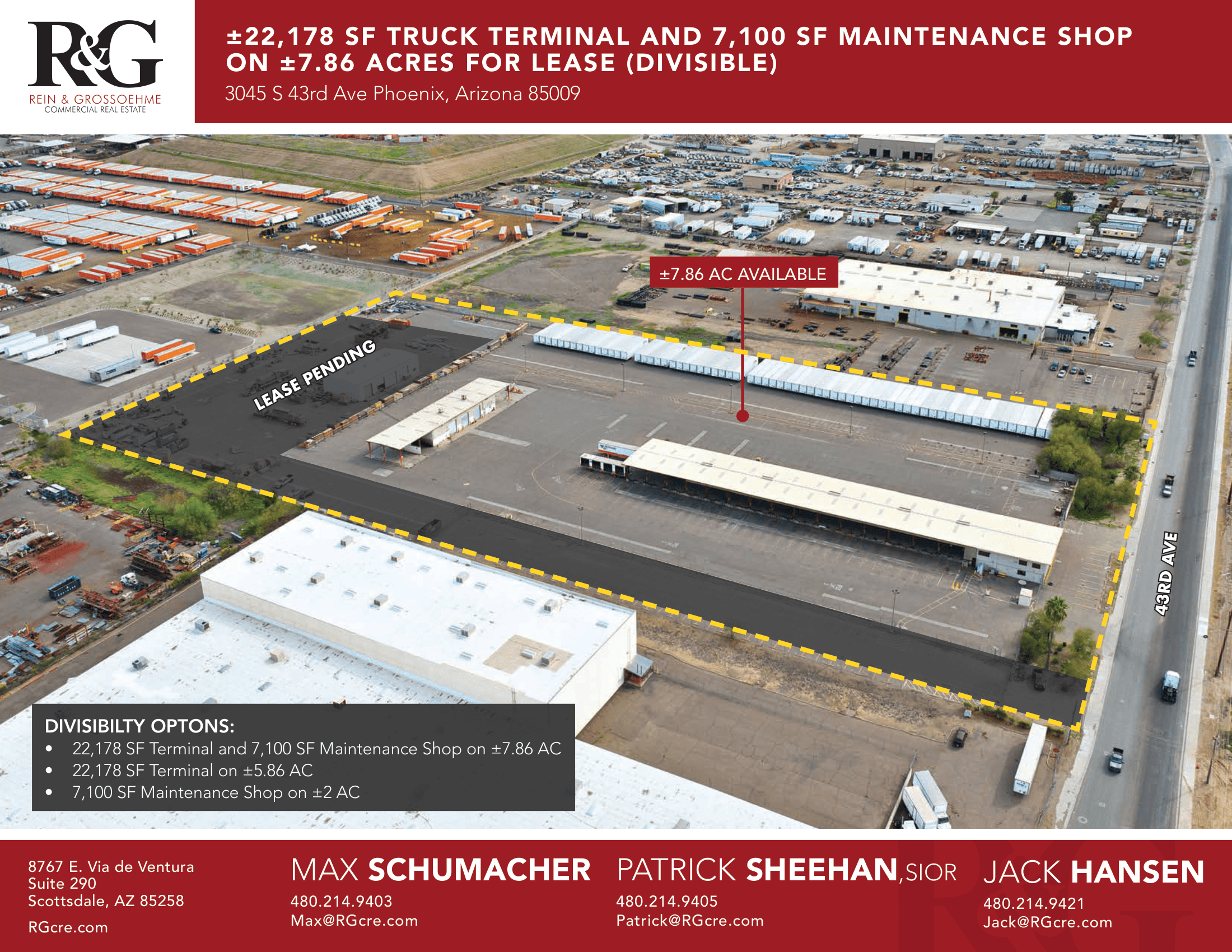 Aerial view of industrial property at 3045 S 43rd Ave in Phoenix, Arizona showing warehouse building, access points, and surrounding site area.