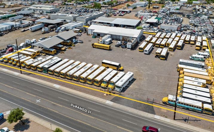 Aerial view of industrial property at 3224 W Lincoln St in Phoenix, Arizona showing warehouse building, access points, and surrounding site area.