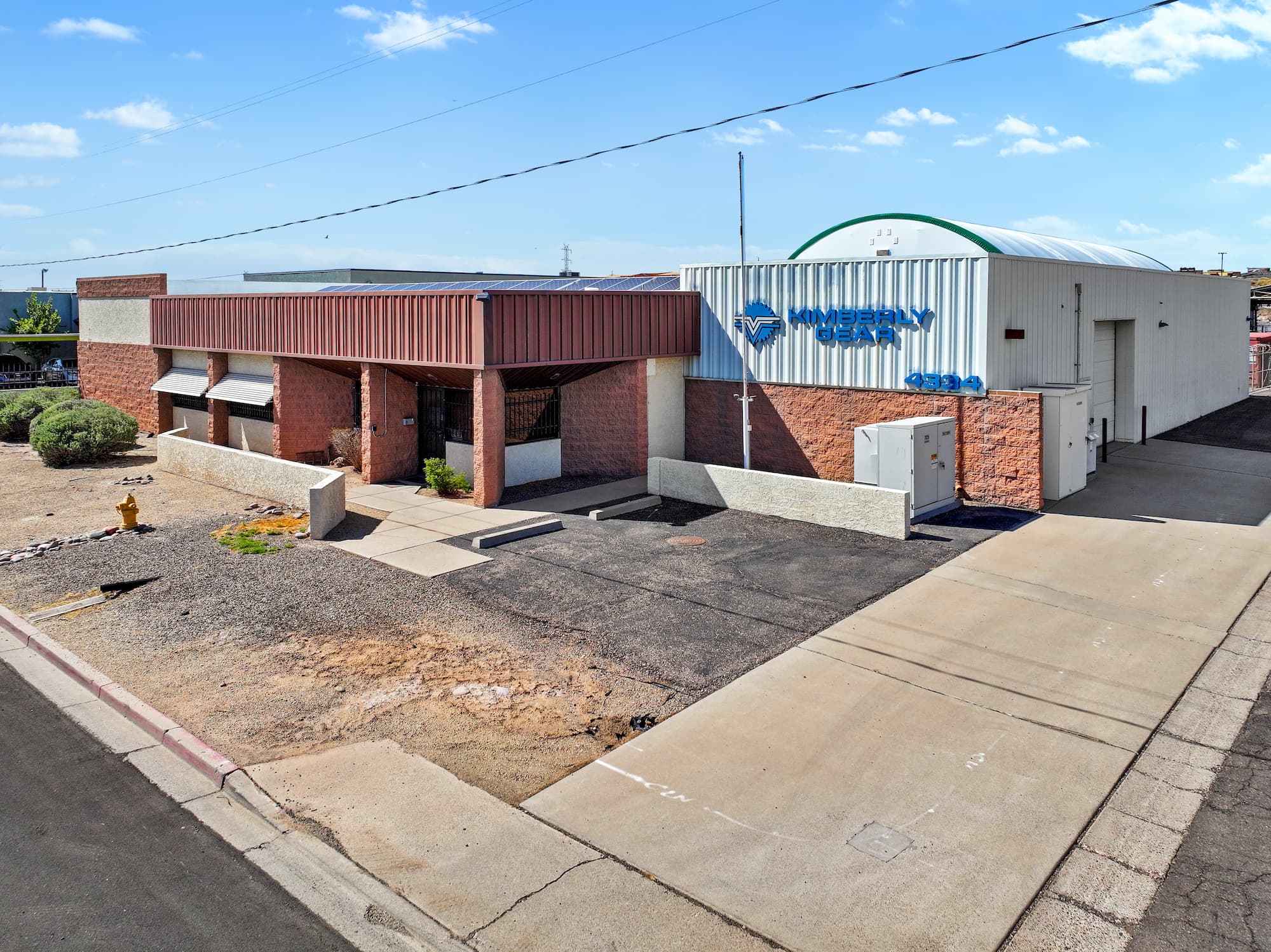 Aerial view of industrial property at 4334 E Magnolia St in Phoenix, Arizona showing warehouse building, access points, and surrounding site area.