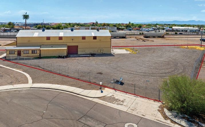 Aerial view of industrial property at 5732 NW Market St in Glendale, Arizona showing warehouse building, access points, and surrounding site area.