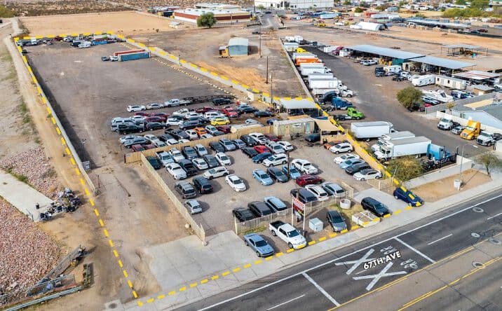 Aerial view of industrial property at 600 S 79th St in Chandler, Arizona showing warehouse building, access points, and surrounding site area.