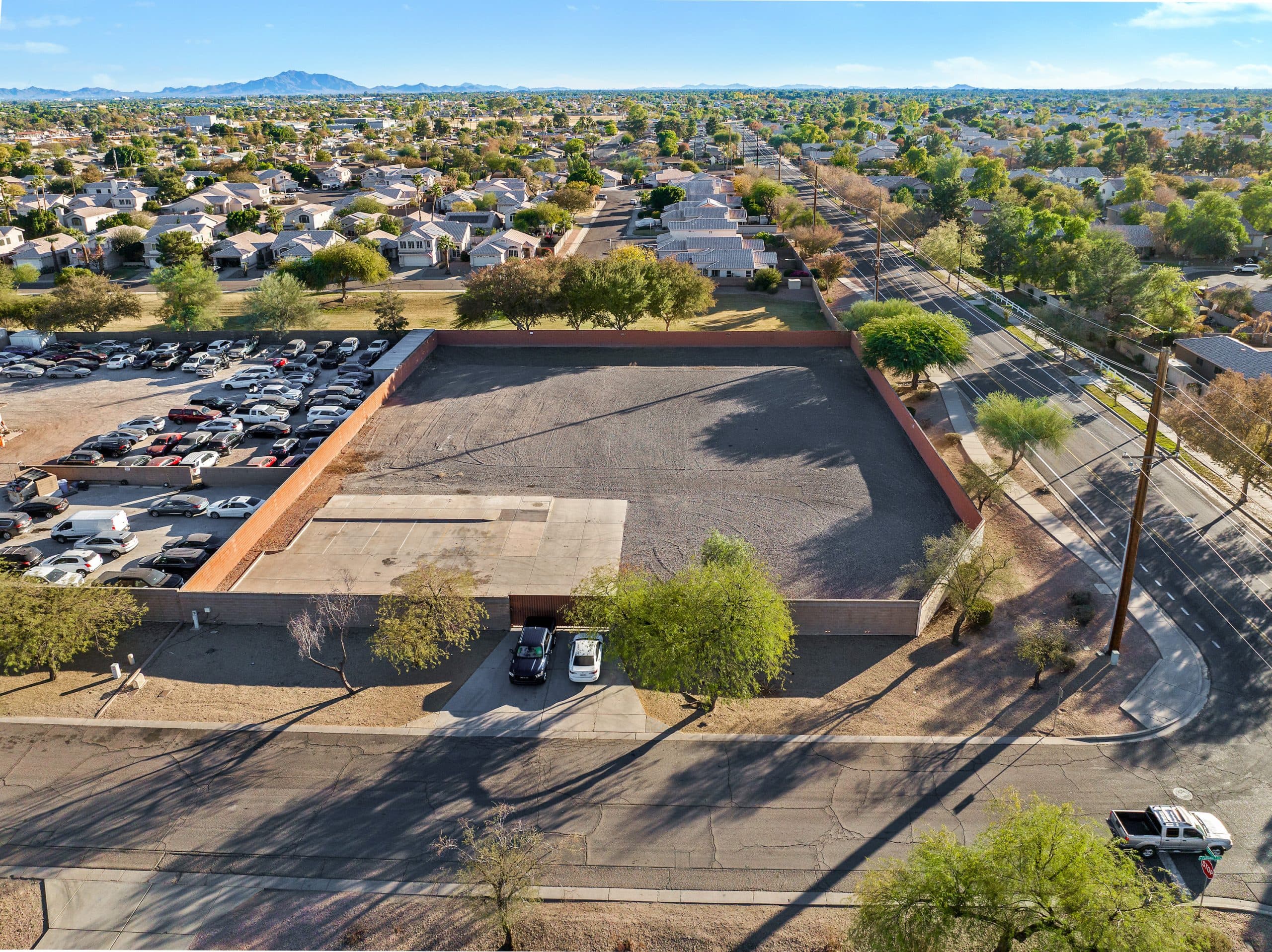 Aerial view of industrial property at 383-395 W Cullumber Ave in Gilbert, Arizona showing warehouse building, access points, and surrounding site area.