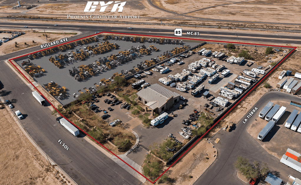 Aerial view of industrial property at 14620 W El Sol Blvd in Goodyear, Arizona showing warehouse building, access points, and surrounding site area.