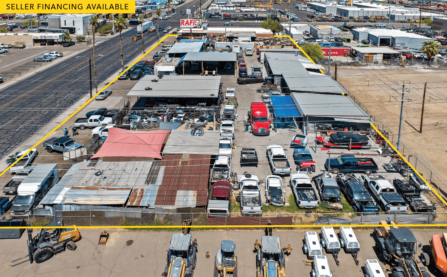 Aerial view of industrial property at 1441 N 27th Ave in Phoenix, Arizona showing warehouse building, access points, and surrounding site area.