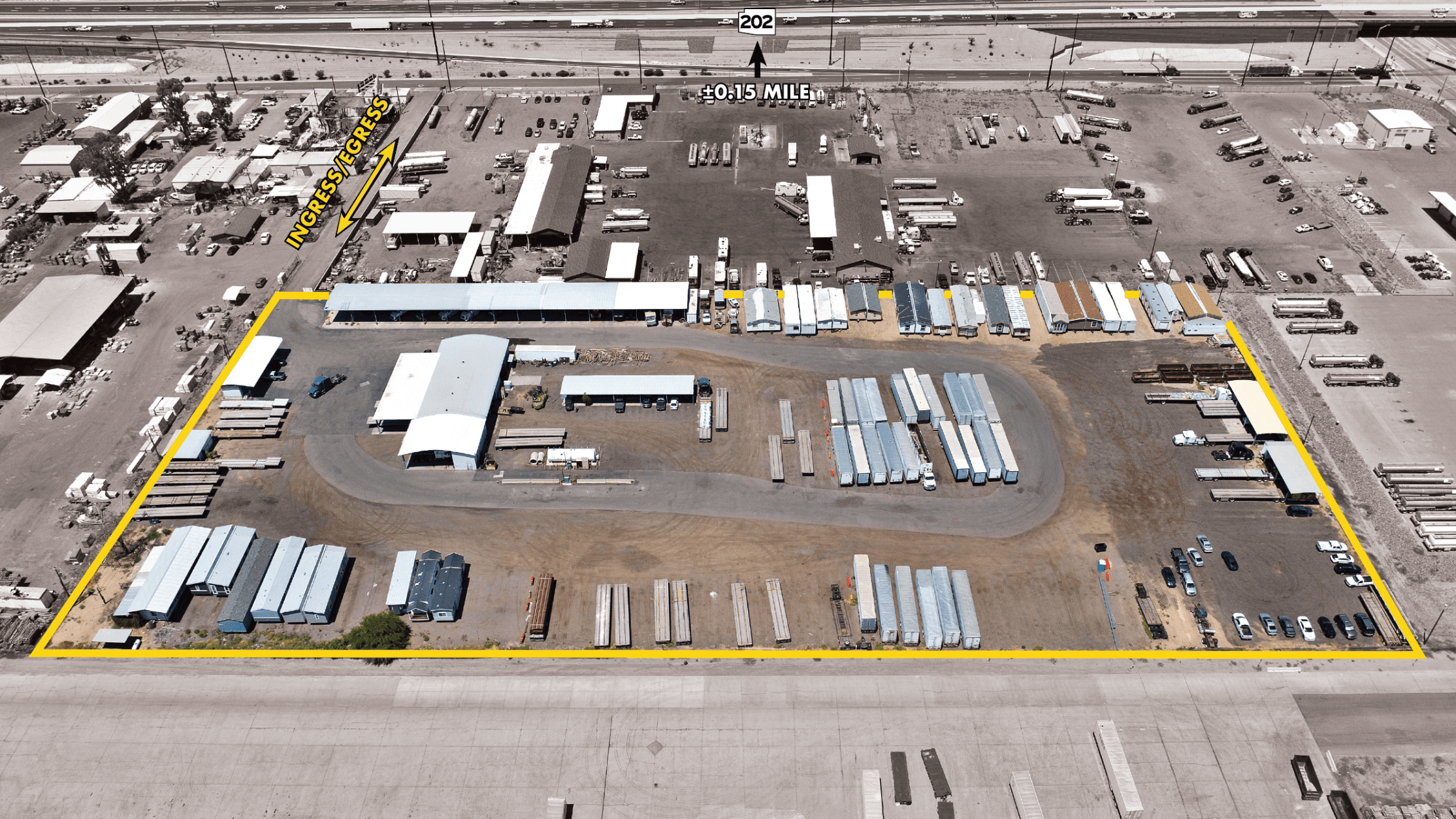 Aerial view of industrial property at 1549 S 59th Ave in Phoenix, Arizona showing warehouse building, access points, and surrounding site area.