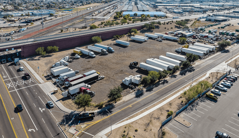 Aerial view of industrial property at 5119 W Bethany Home Rd in Glendale, Arizona showing site area, access points, and industrial yard potential.