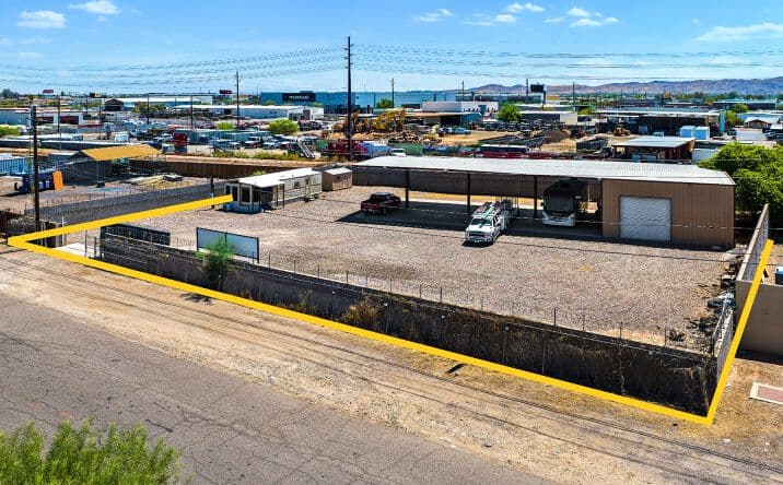 Aerial view of industrial property at Elwood St (Part of a 2 Property Portfolio) in Phoenix, Arizona showing warehouse building, access points, and surrounding site area.