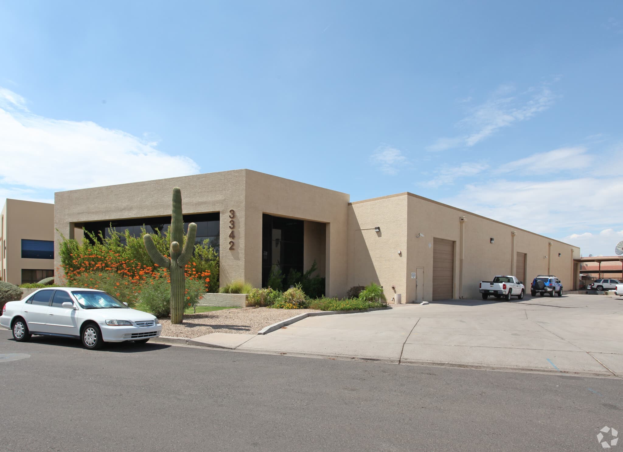 Aerial view of industrial property at 3342 E Wier Ave in Phoenix, Arizona showing warehouse building, access points, and surrounding site area.