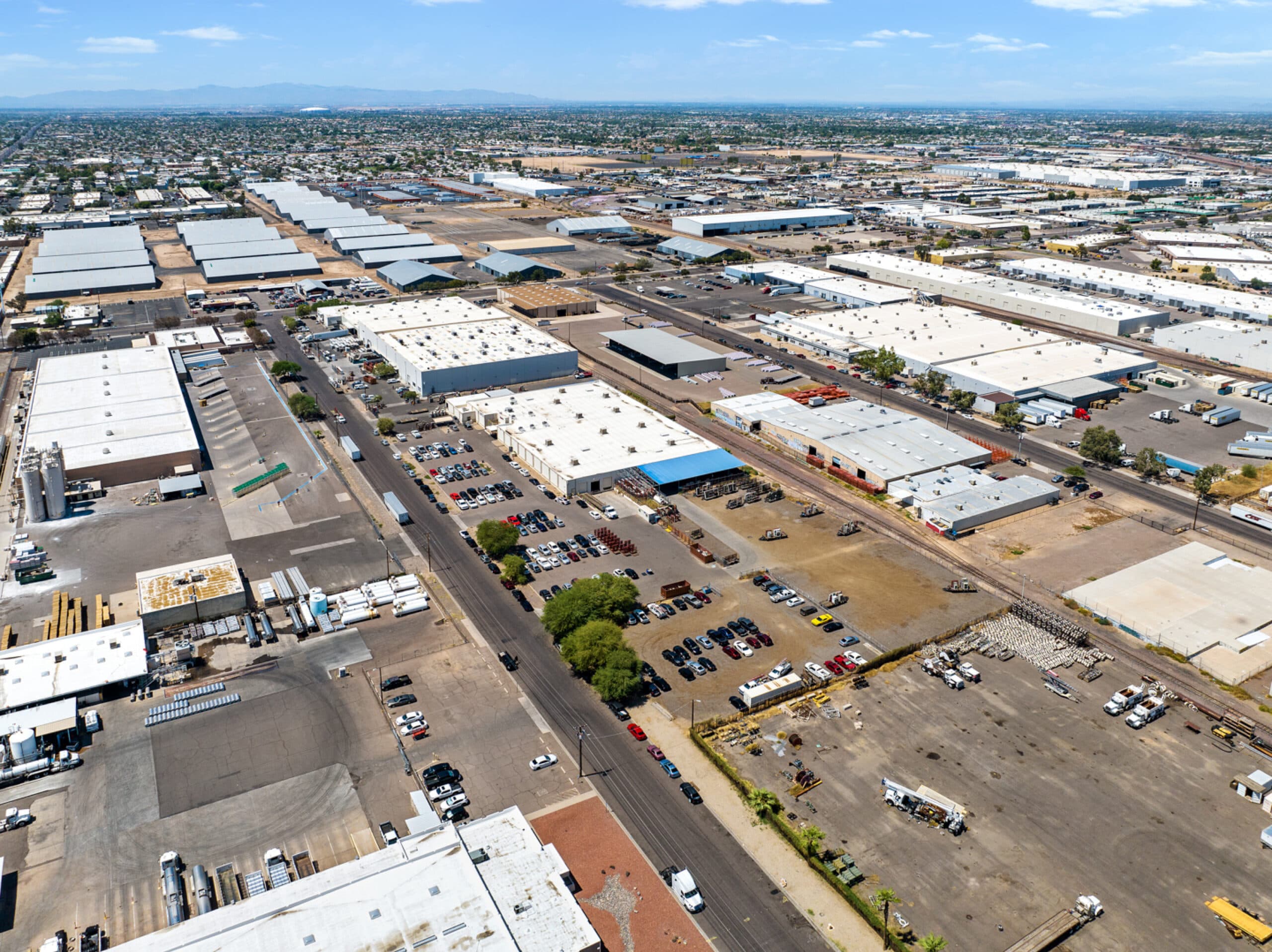 Aerial view of industrial property at 4932 W Pasadena Ave in Glendale, Arizona showing warehouse building, access points, and surrounding site area.