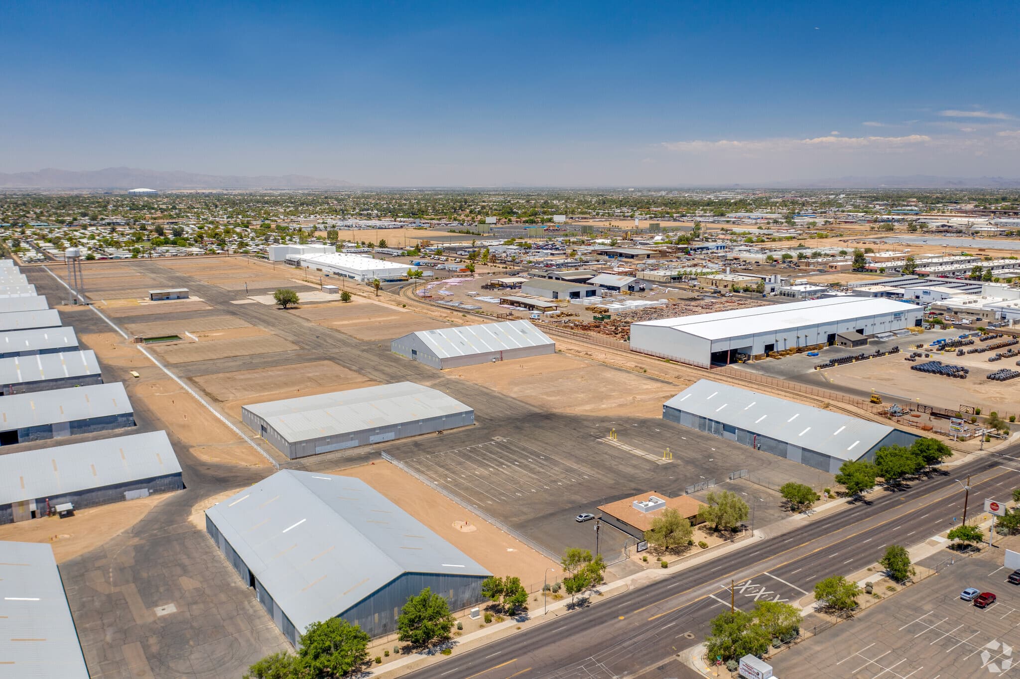 Aerial view of industrial property at 5220 N 51st Ave in Glendale, Arizona showing site area, access points, and industrial yard potential.