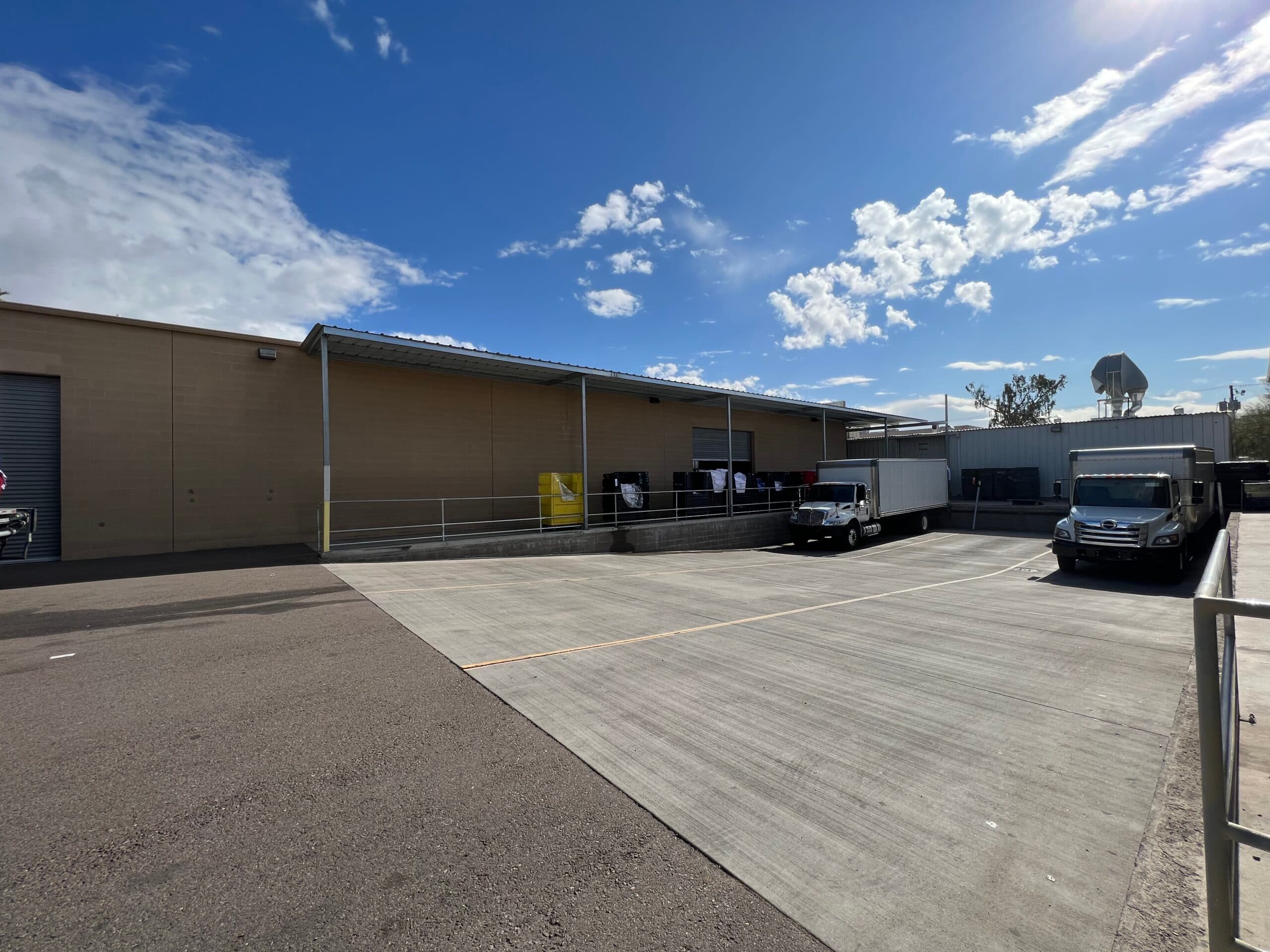 Aerial view of industrial property at 2926 W Virginia Ave in Phoenix, Arizona showing warehouse building, access points, and surrounding site area.